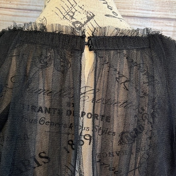 Lida Baday Cocktail Dress Tulle Bodice & Sash LBD V-neck 3/4 Sleeves Size Medium - Picture 6 of 11